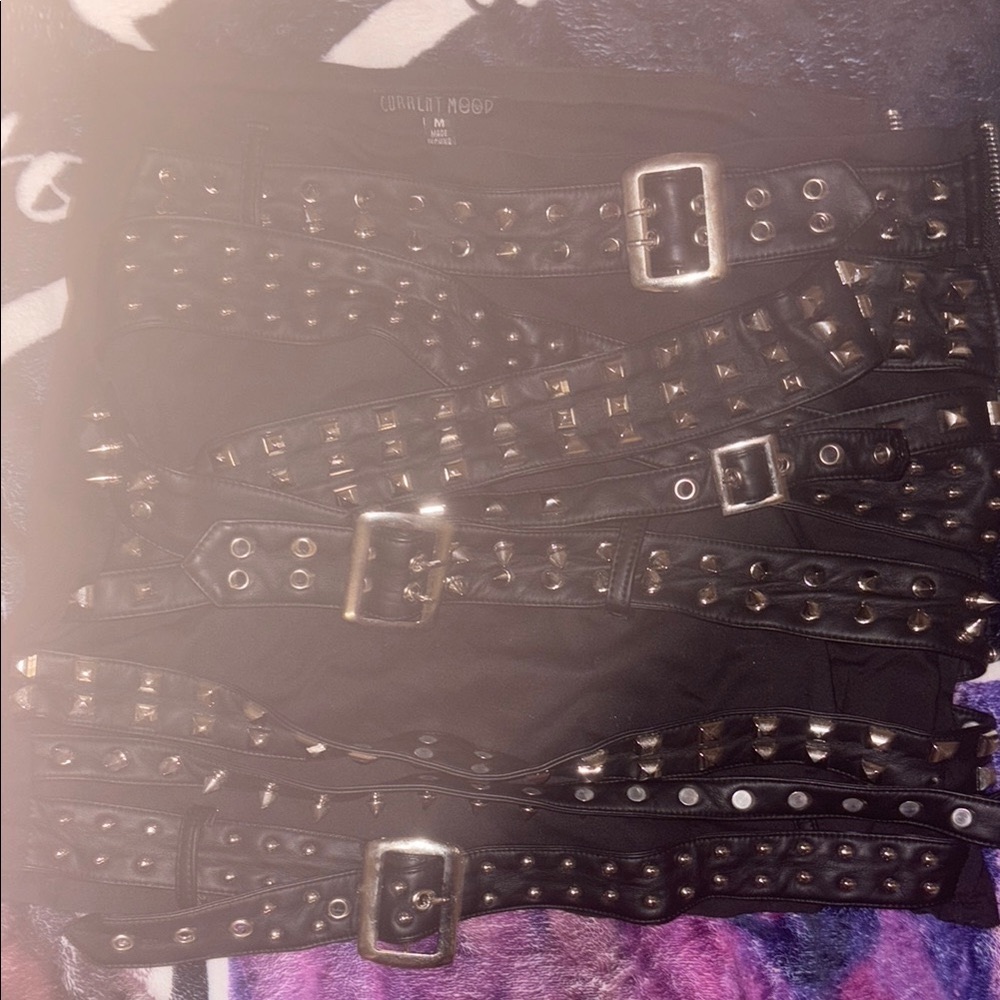 Current mood Black Studded Belted Skirt